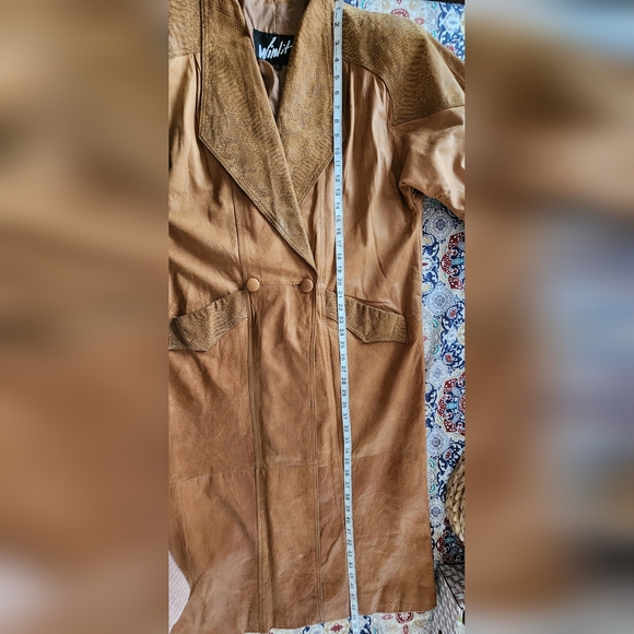 WINLIT Genuine Leather Duster Coat Women’s Large Tan Snakeskin Trim Vintage 80's - Picture 8 of 9
